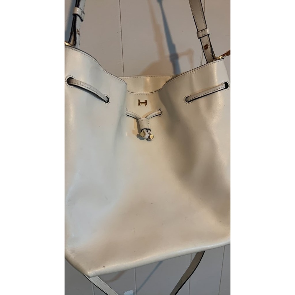 Vintage White Leather Bucket Bag H By Halston - Picture 2 of 8